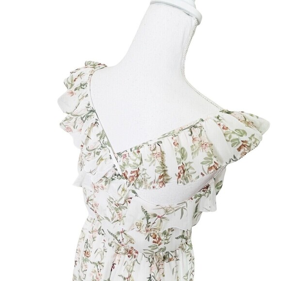 Gal Meets Glam Isabella Floral Dress Women’s Size 2 White Ecru Ruffle Cross Back - Picture 7 of 10